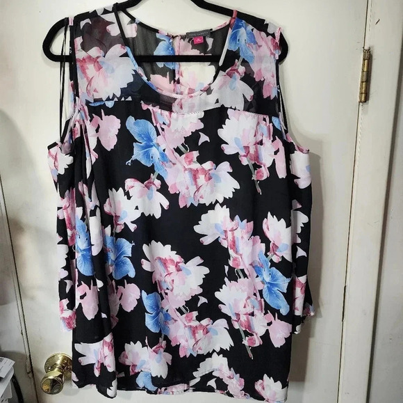 Vince Camuto Multicolor Floral Plus Size 3x Cold Shoulder Sheer Top - Picture 1 of 9